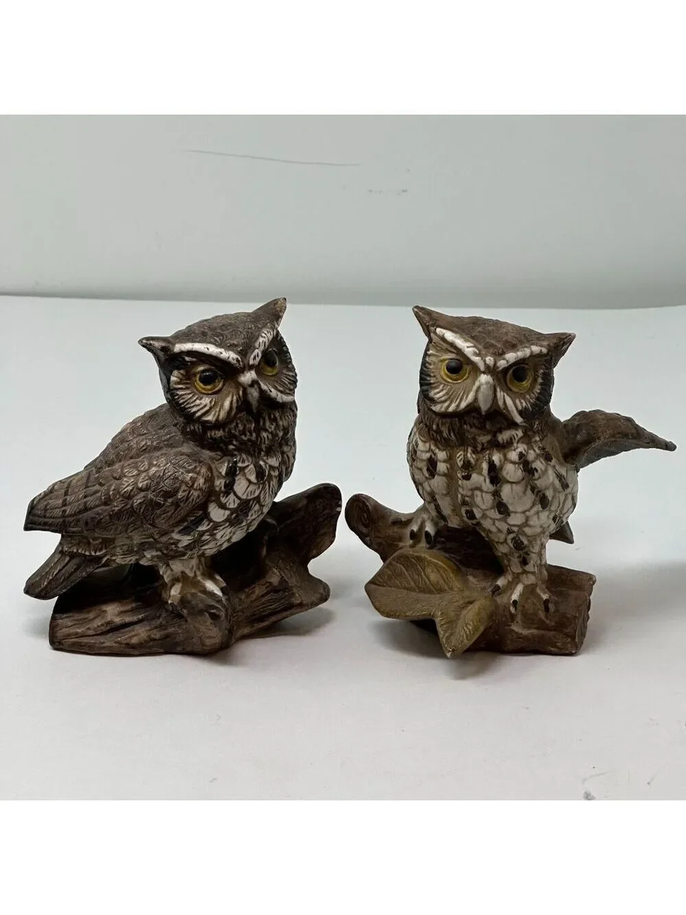 Homco Barn Owl Figurines Set 70s MCM Ceramic Brown Woodland Decor 1114 Vintage 2
